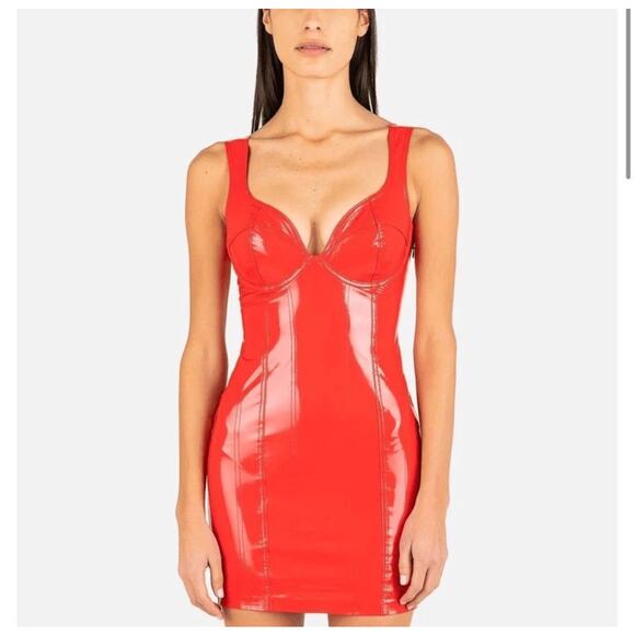 Adidas Originals X Ivy Park Latex Mini Dress Women's Size Medium Red - Picture 13 of 13